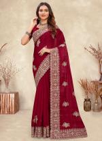 Crepe Silk Cherry Wedding Wear Coding Work Saree